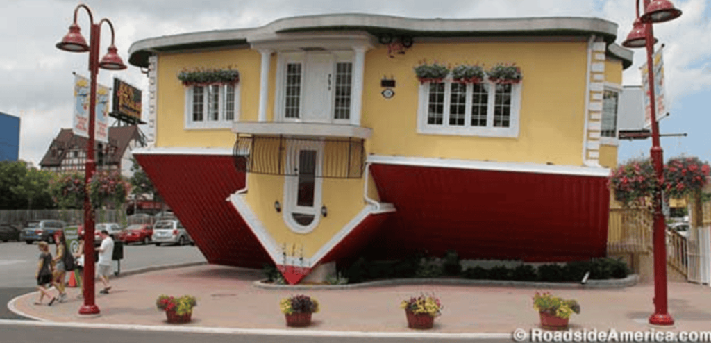 house upside down on the ground